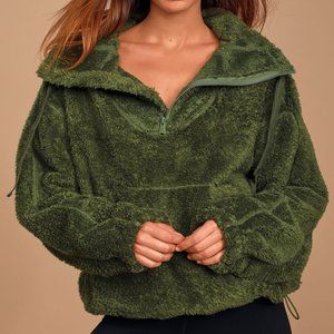 Free People Movement Big Sky quarter zip sherpa fleece green